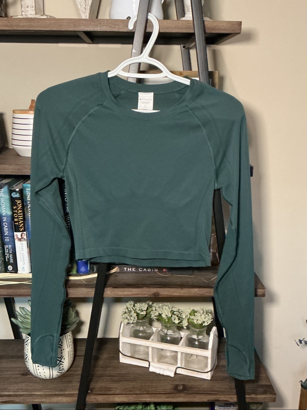 Athleta Forest Green Momentum Flex Long-Sleeve Crop Top Size S
